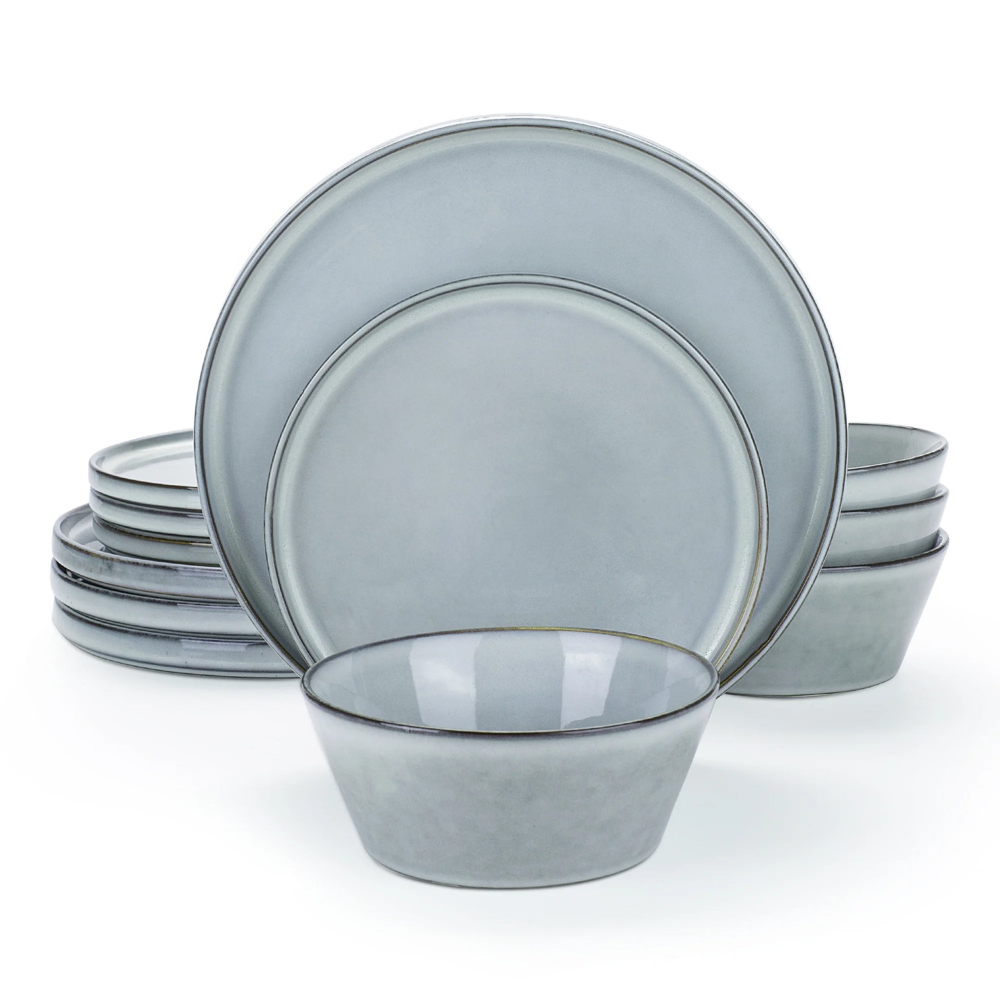 Annecy Plates and Bowls Sets, Dinnerware Set for 4, 12 Pieces Dish Set, Gray-Blue