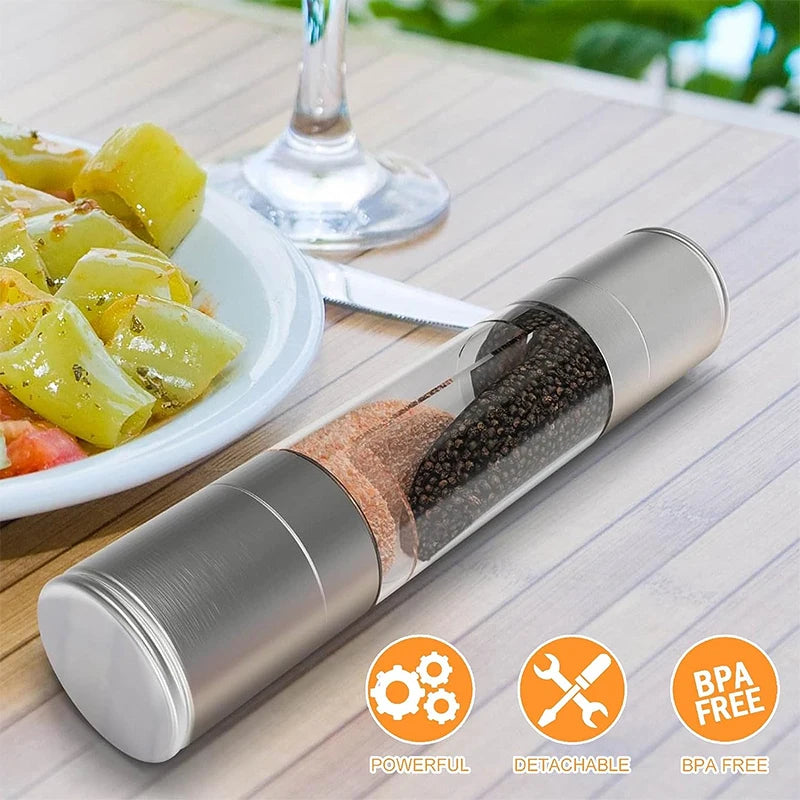 Salt and Pepper Grinder 2 in 1 Manual Stainless Steel Salt Pepper Mills with Adjustable Ceramic Grinding Spice Mill Kitchen Tool