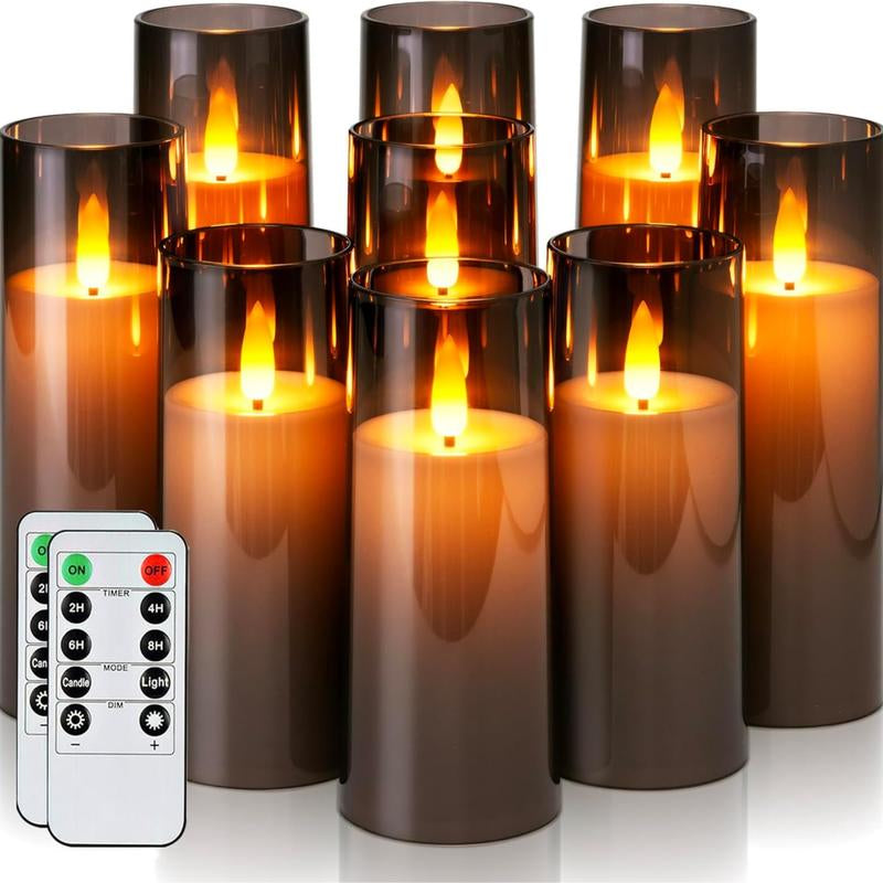 Pure White Acrylic Flameless Candles, LED Candles, Battery Operated Candles with Remote Control and Timer, Fake Electric Candles, Wedding, Home Decor, Set of 9