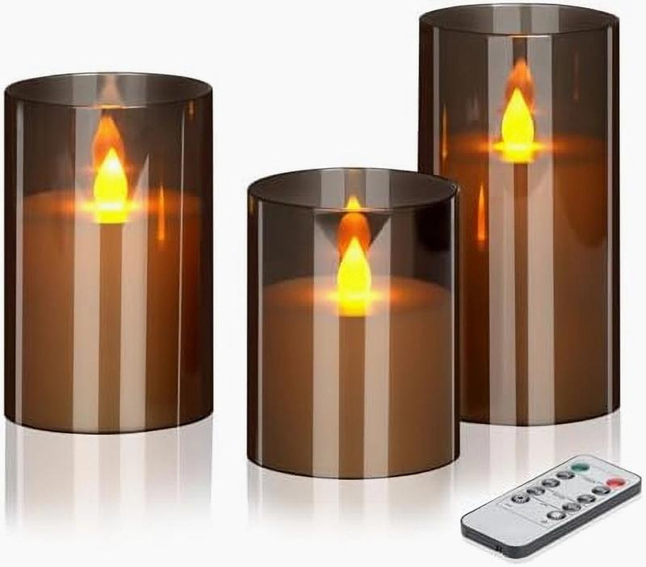 Flameless Candles 4 5 6 Set of 3 Acrylic Glass Pillars with Remote Timer for Home Decor Wedding Festival Cafe Restaurant - Ornaments, Freshener