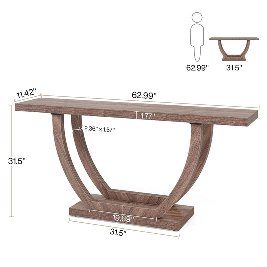 63 Inch Console Table, 2-Tier Farmhouse Entryway Sofa Tables for Living Room Hallway Foyer Corridor, Retro Brown