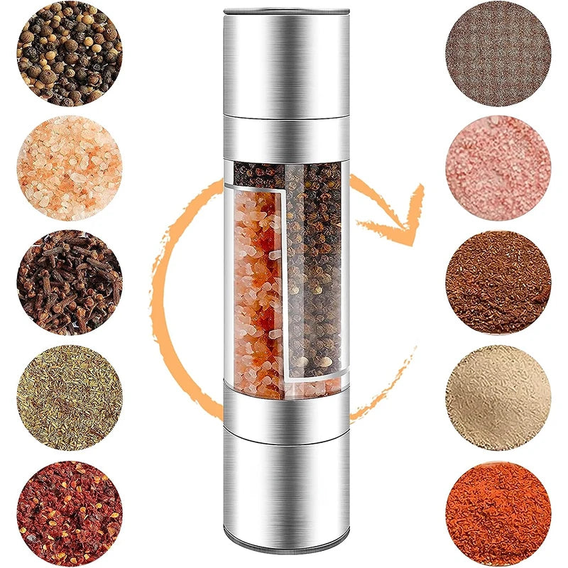 Salt and Pepper Grinder 2 in 1 Manual Stainless Steel Salt Pepper Mills with Adjustable Ceramic Grinding Spice Mill Kitchen Tool