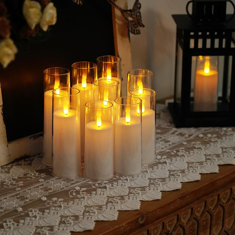 Pure White Acrylic Flameless Candles, LED Candles, Battery Operated Candles with Remote Control and Timer, Fake Electric Candles, Wedding, Home Decor, Set of 9