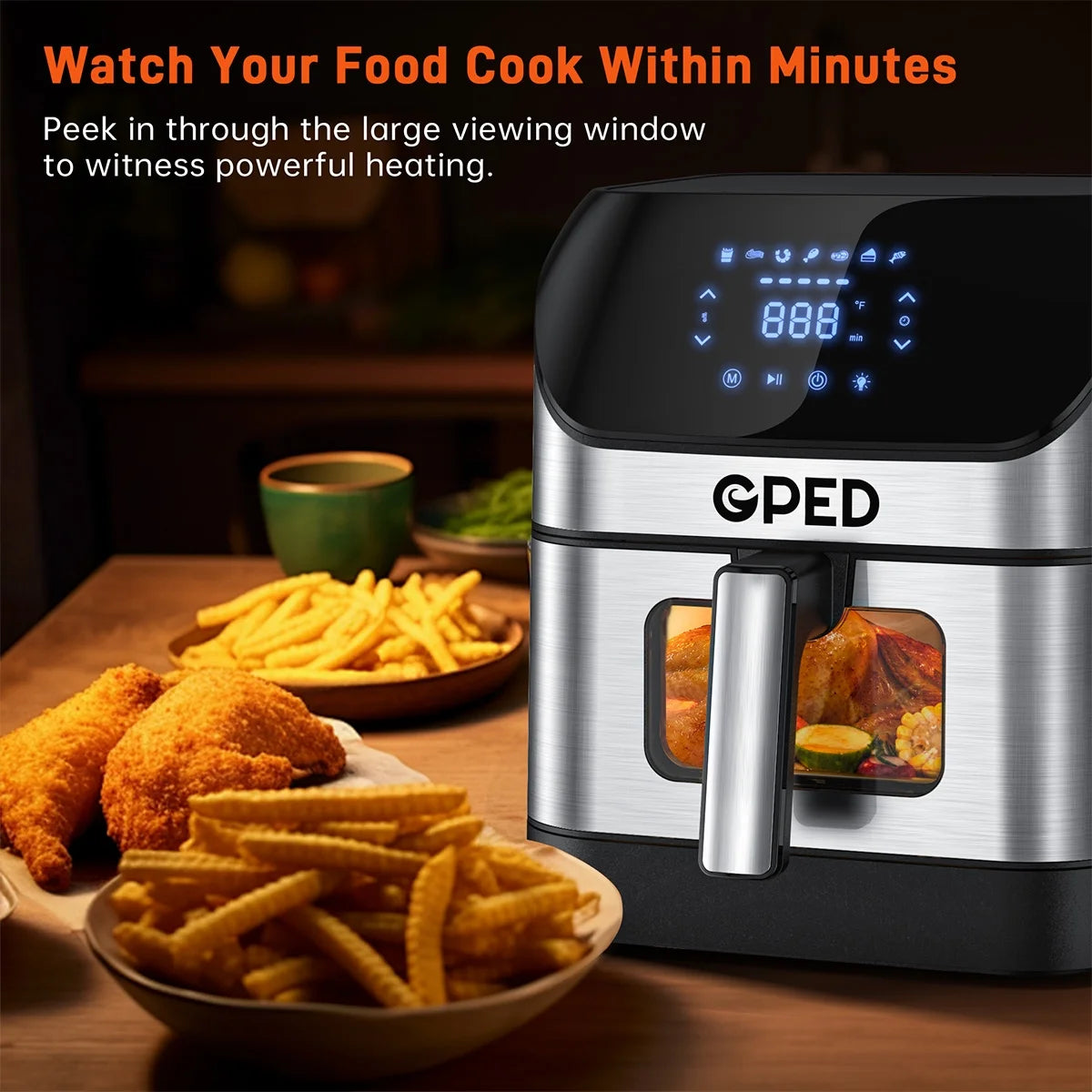 7-In-1 Air Fryer, 7.5QT Oilless Air Fryer Oven with Visible Cooking Window, One-Touch Screen, Nonstick & Dishwasher Safe Basket, Including Air Fryer Paper Liners 50PCS, Silver