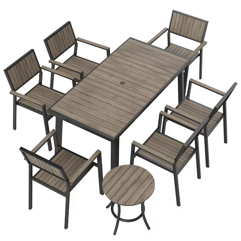 Patio Dining Sets 8 -Piece Black Patio Dining Set Aluminum Rectangle Table with 6 Stackable Stationary Chairs