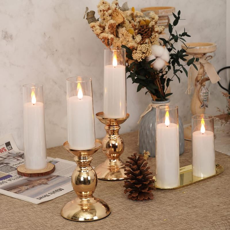 9PCS Pure White Flameless Candles, Battery Operated Candles, Flickering LED Pillar Candles with Remote Control and Timer, 3D Wick, Yellow and Blue Glow, Chirstams Decoration