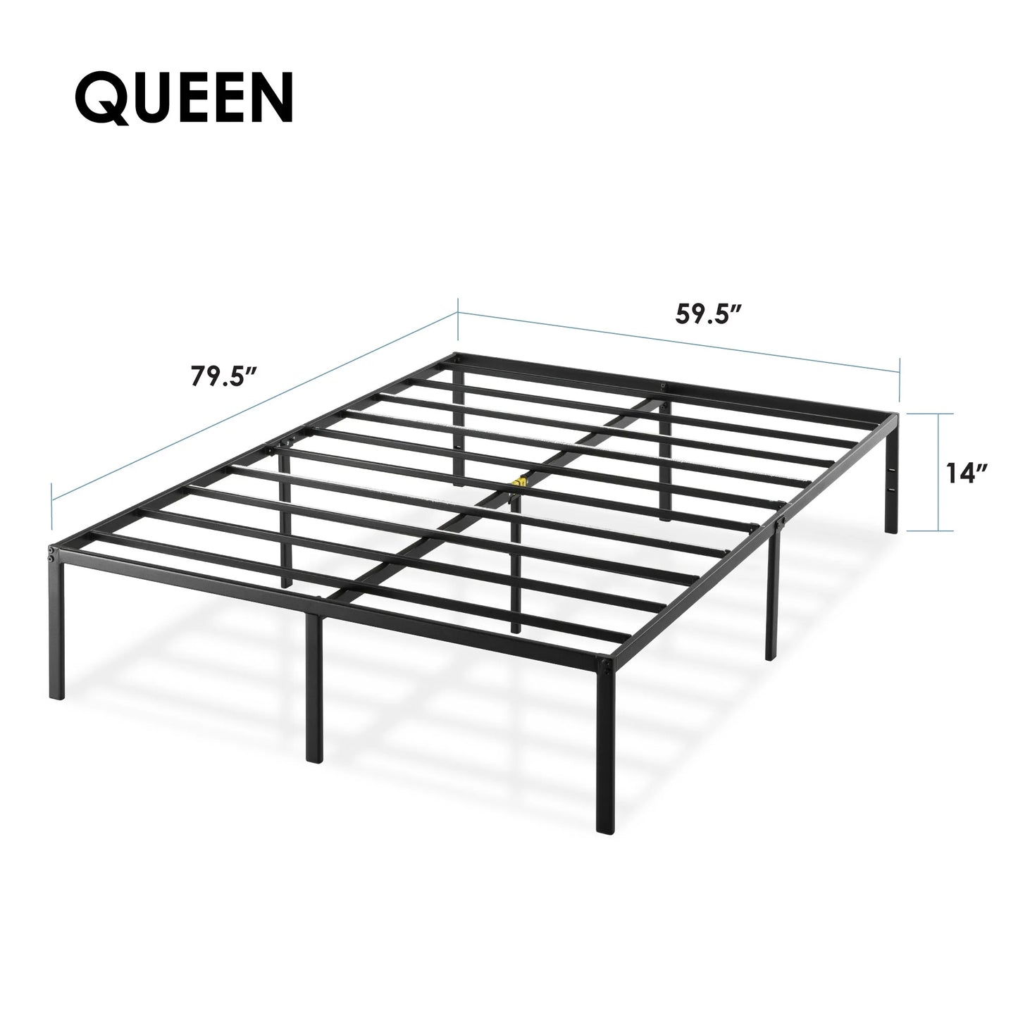 14" Metal Platform Bed Frame, Heavy-Duty Steel Slats, Black, Queen