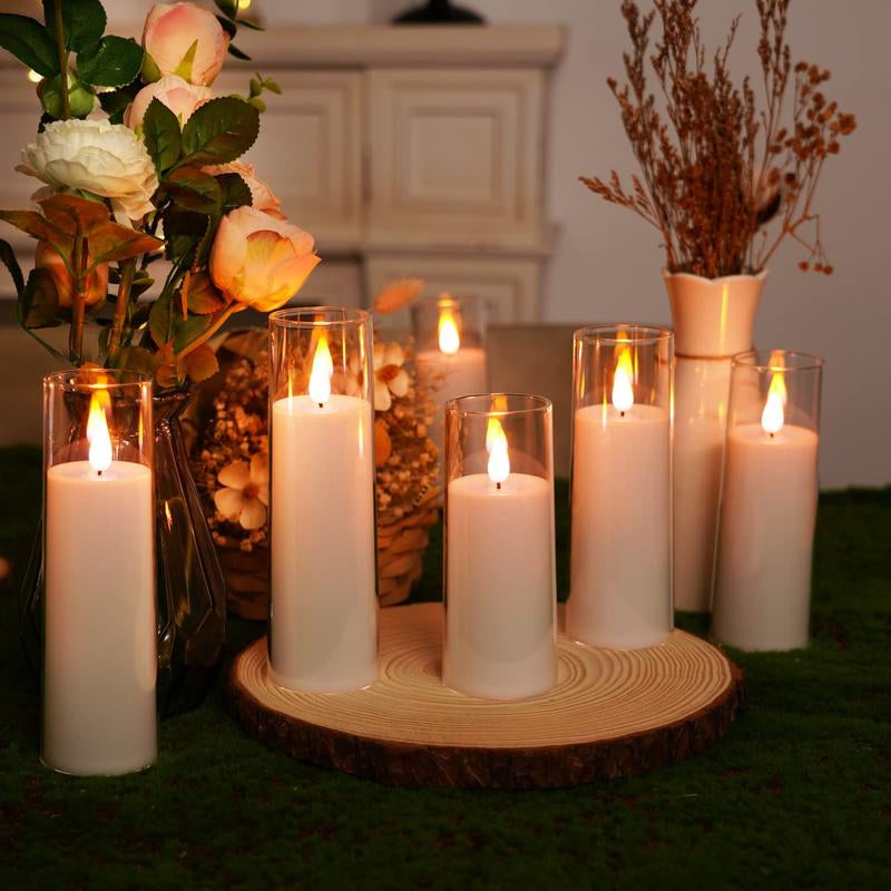 9PCS Pure White Flameless Candles, Battery Operated Candles, Flickering LED Pillar Candles with Remote Control and Timer, 3D Wick, Yellow and Blue Glow, Chirstams Decoration