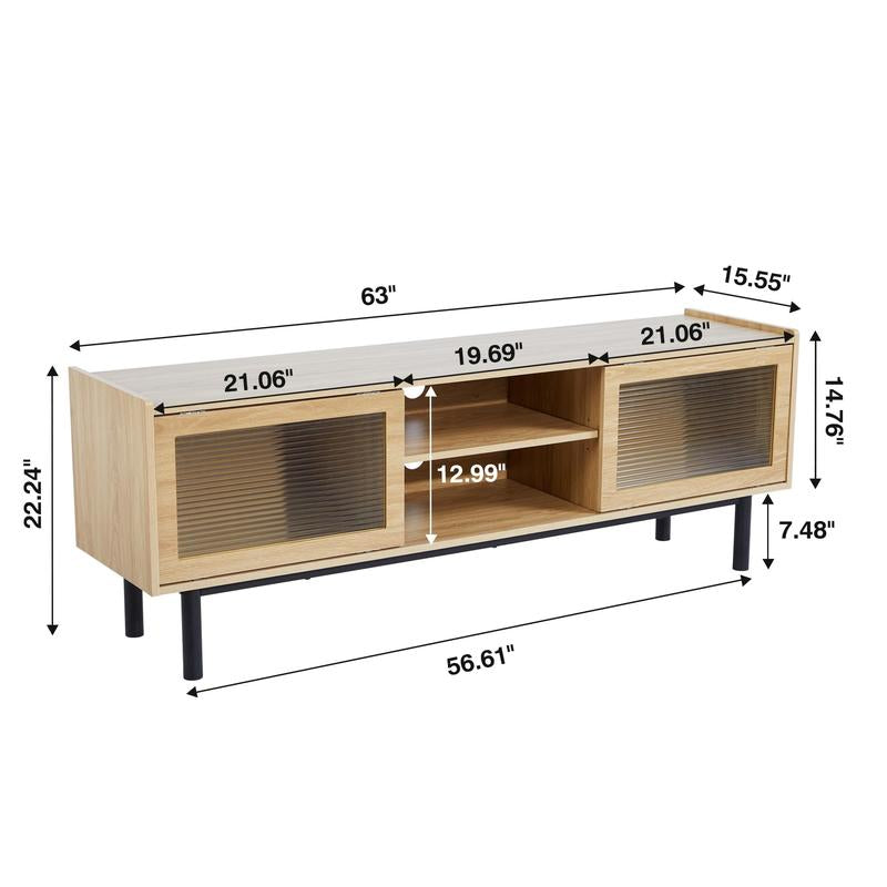 Giratreefurniture TV Stand, Modern TV Stand up to 70 Inch TV, Entertainment Centre with Glass Sliding Door and Adjustable Shelves, TV Console Table for Living Room and Bedroom