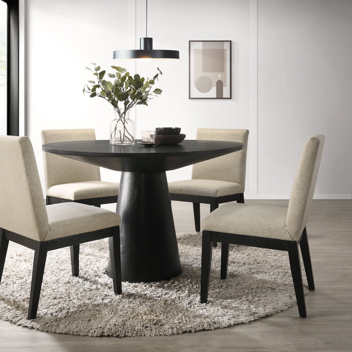 Rocco 5 Piece Contemporary MDF & Wood Dining Table Set, Ebony