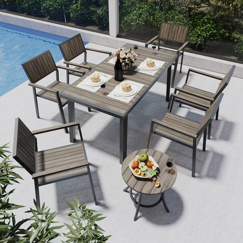 Patio Dining Sets 8 -Piece Black Patio Dining Set Aluminum Rectangle Table with 6 Stackable Stationary Chairs