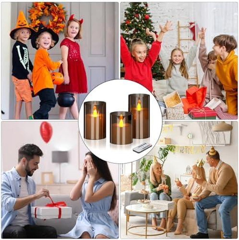 Flameless Candles 4 5 6 Set of 3 Acrylic Glass Pillars with Remote Timer for Home Decor Wedding Festival Cafe Restaurant - Ornaments, Freshener