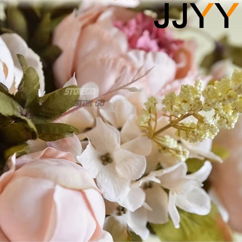 JJYY Artificial Flowers Bouquet 13 Heads European Style Peony Silk Flowers High Quality Plastic Flowers Fake Daisy Accessories