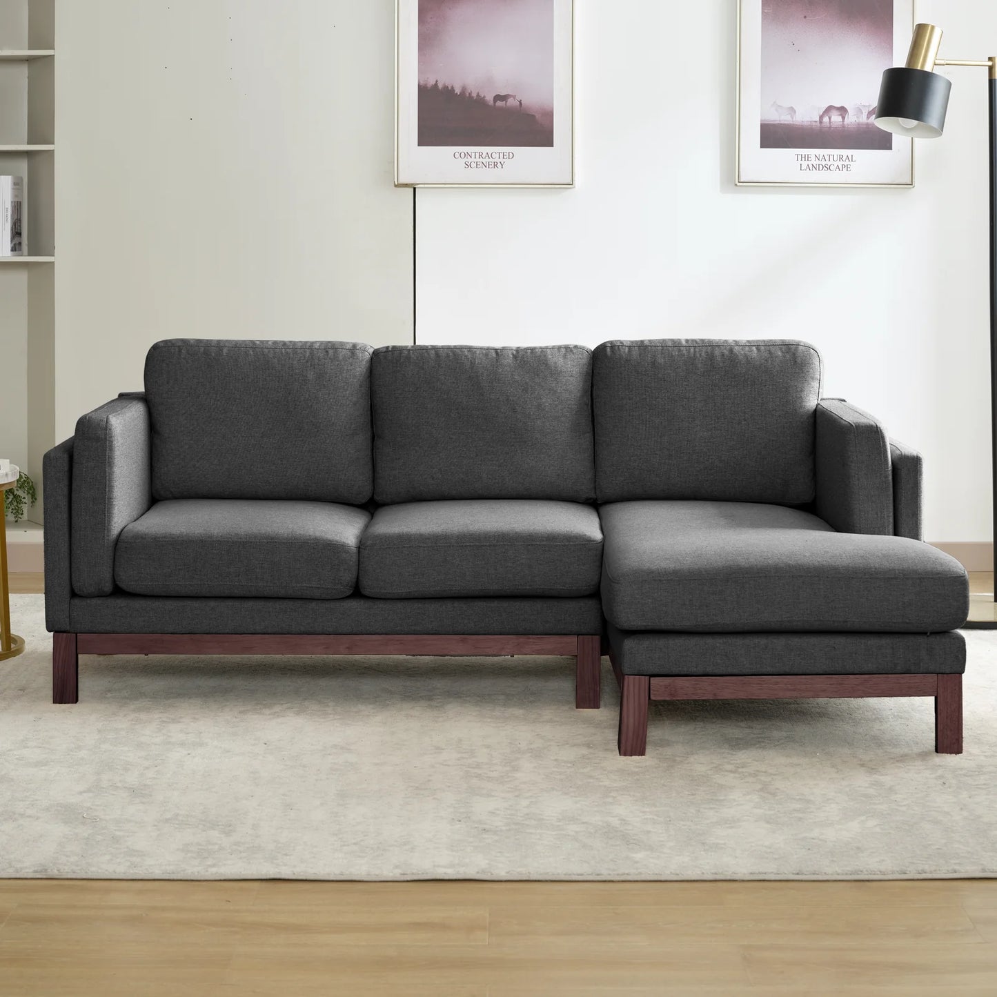 84" Sectional Sofa Couch, L-Shaped Upholstered Sofa Couch with Chaise Lounge,3-Seater Couch for Living Room/Apartment(Dark Grey)