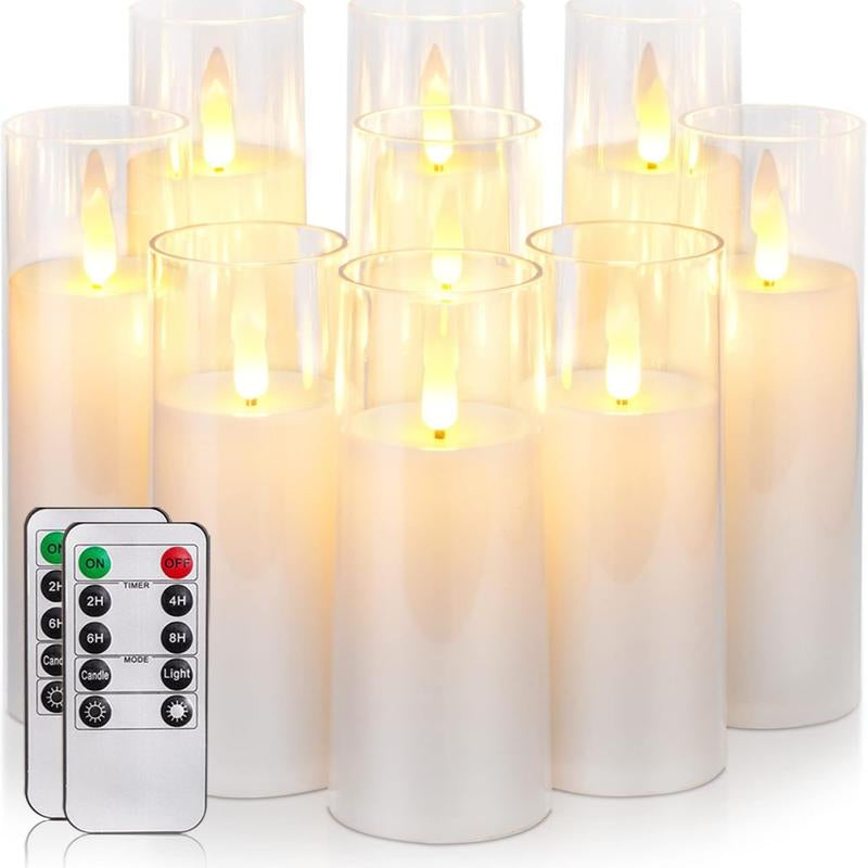 Pure White Acrylic Flameless Candles, LED Candles, Battery Operated Candles with Remote Control and Timer, Fake Electric Candles, Wedding, Home Decor, Set of 9