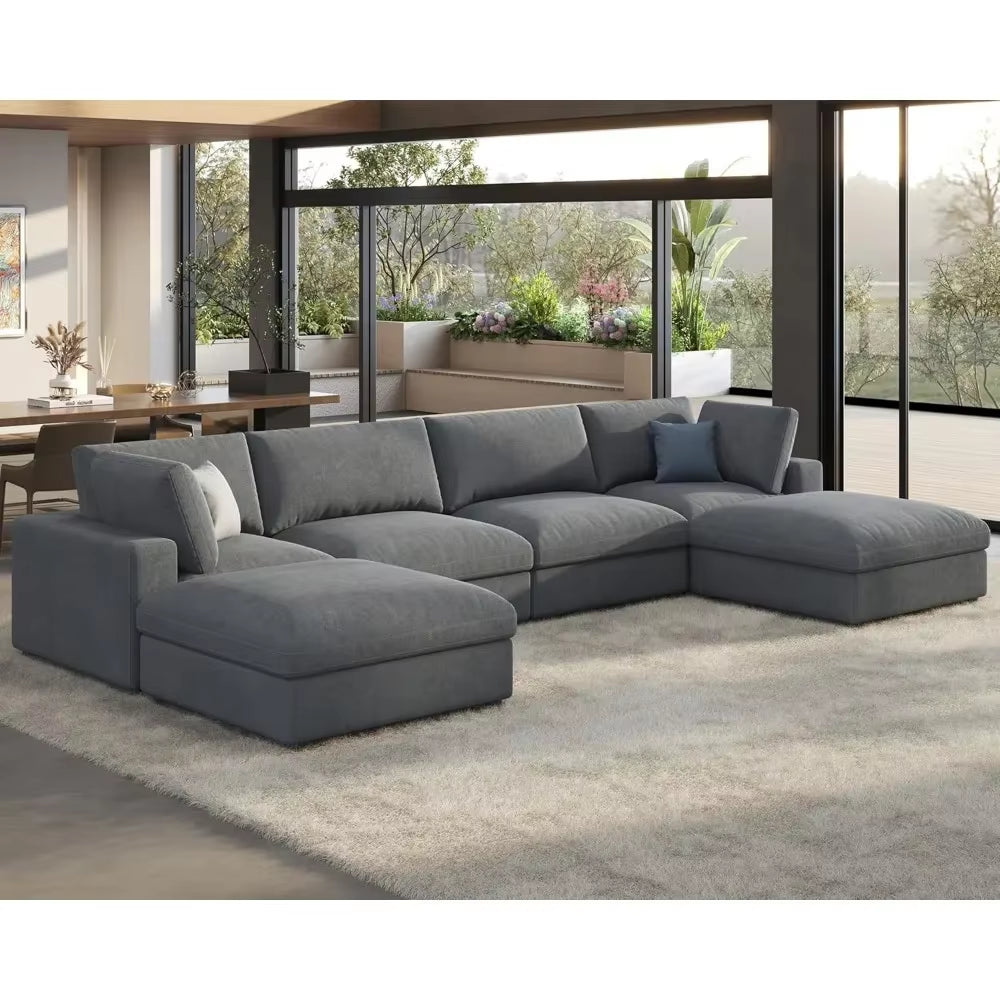 Modular Sectional Sofa,114 Inches down Filled Sectional Sofa,5 Seats U Shaped Cloud Couch with Chaise,Couch for Living Room