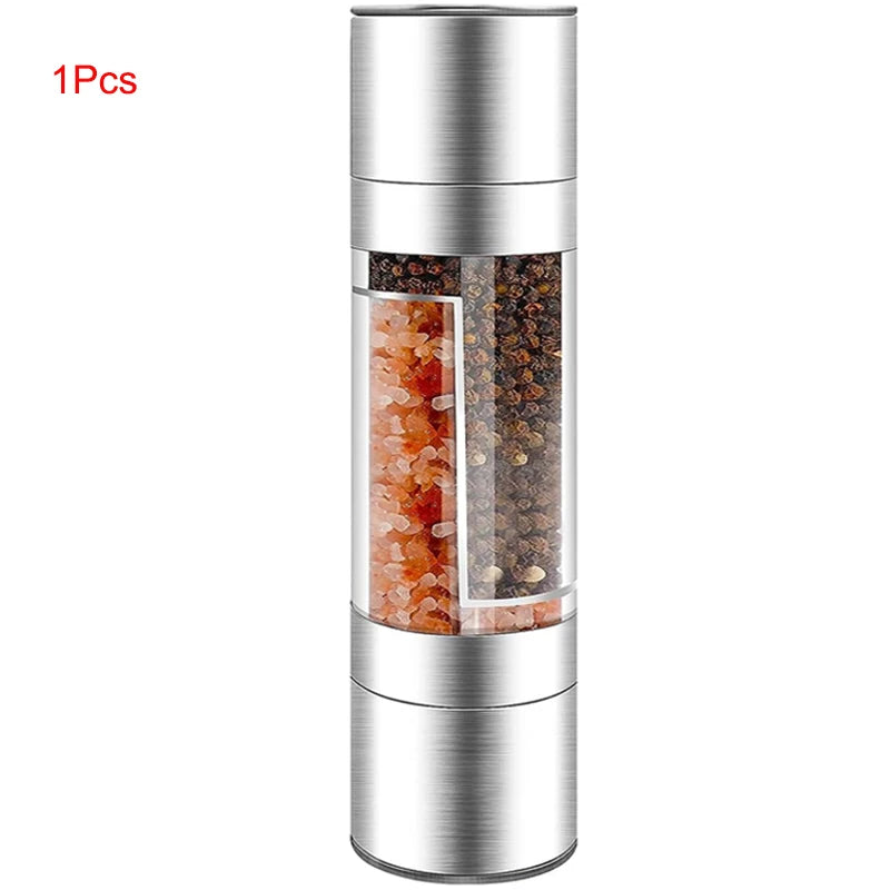 Salt and Pepper Grinder 2 in 1 Manual Stainless Steel Salt Pepper Mills with Adjustable Ceramic Grinding Spice Mill Kitchen Tool