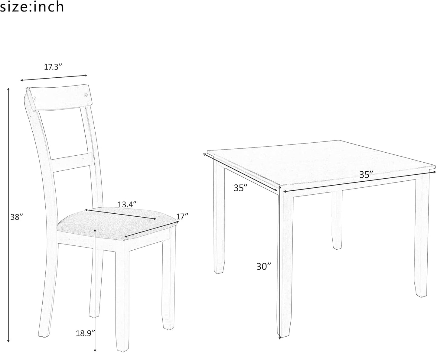 Square Kitchen Table Set for 4, 5 Piece Small Dining Room Table Set for 4, Farmhouse Kitchen Dining Table Set with 4 Wood Chairs