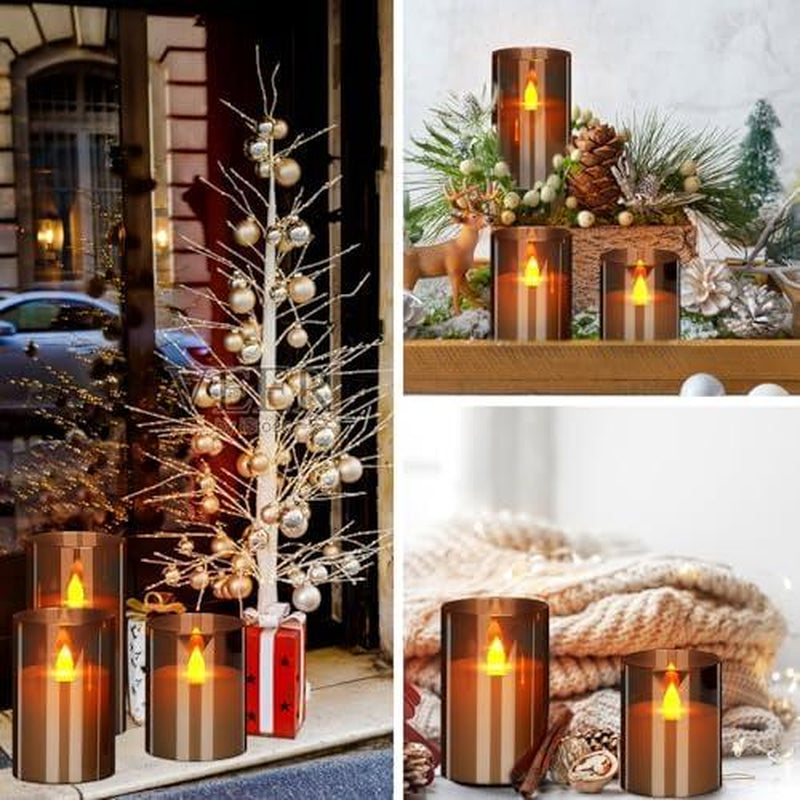 Flameless Candles 4 5 6 Set of 3 Acrylic Glass Pillars with Remote Timer for Home Decor Wedding Festival Cafe Restaurant - Ornaments, Freshener