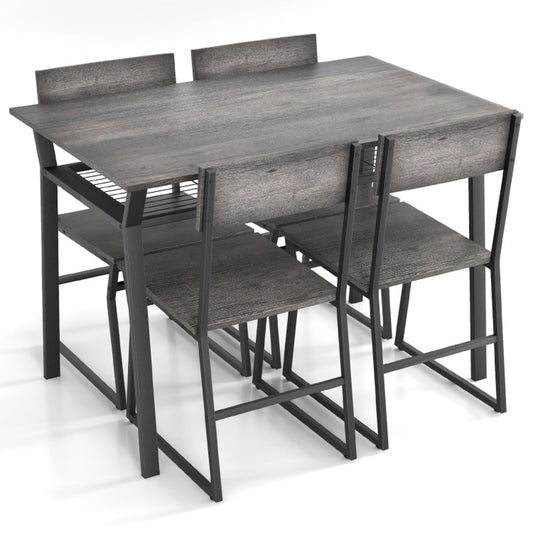 5 Piece Dining Table Set with Storage Rack and Metal Frame