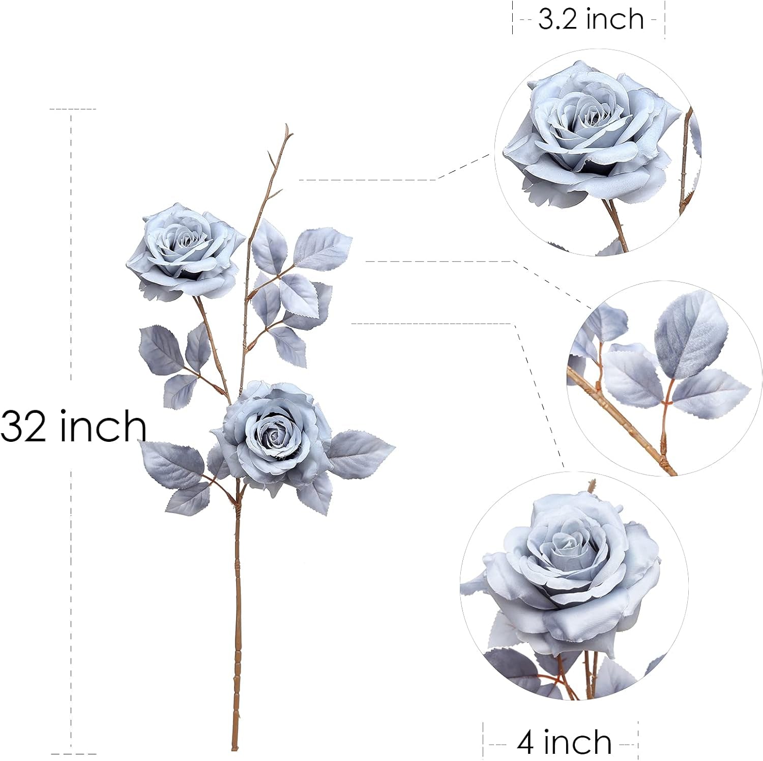 Artificial Flowers Bulk Fake Fall Silk Roses with Long Stems for DIY Wedding Bouquets Centerpieces Arrangements Reception Party Home Dining Table Decorations and outside (4Pcs Blue)