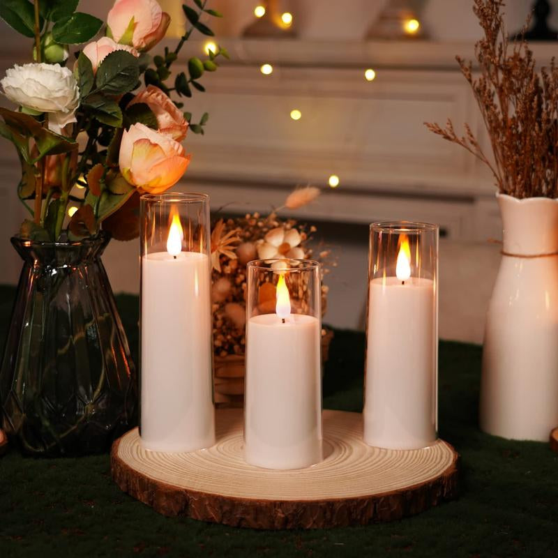 9PCS Pure White Flameless Candles, Battery Operated Candles, Flickering LED Pillar Candles with Remote Control and Timer, 3D Wick, Yellow and Blue Glow, Chirstams Decoration