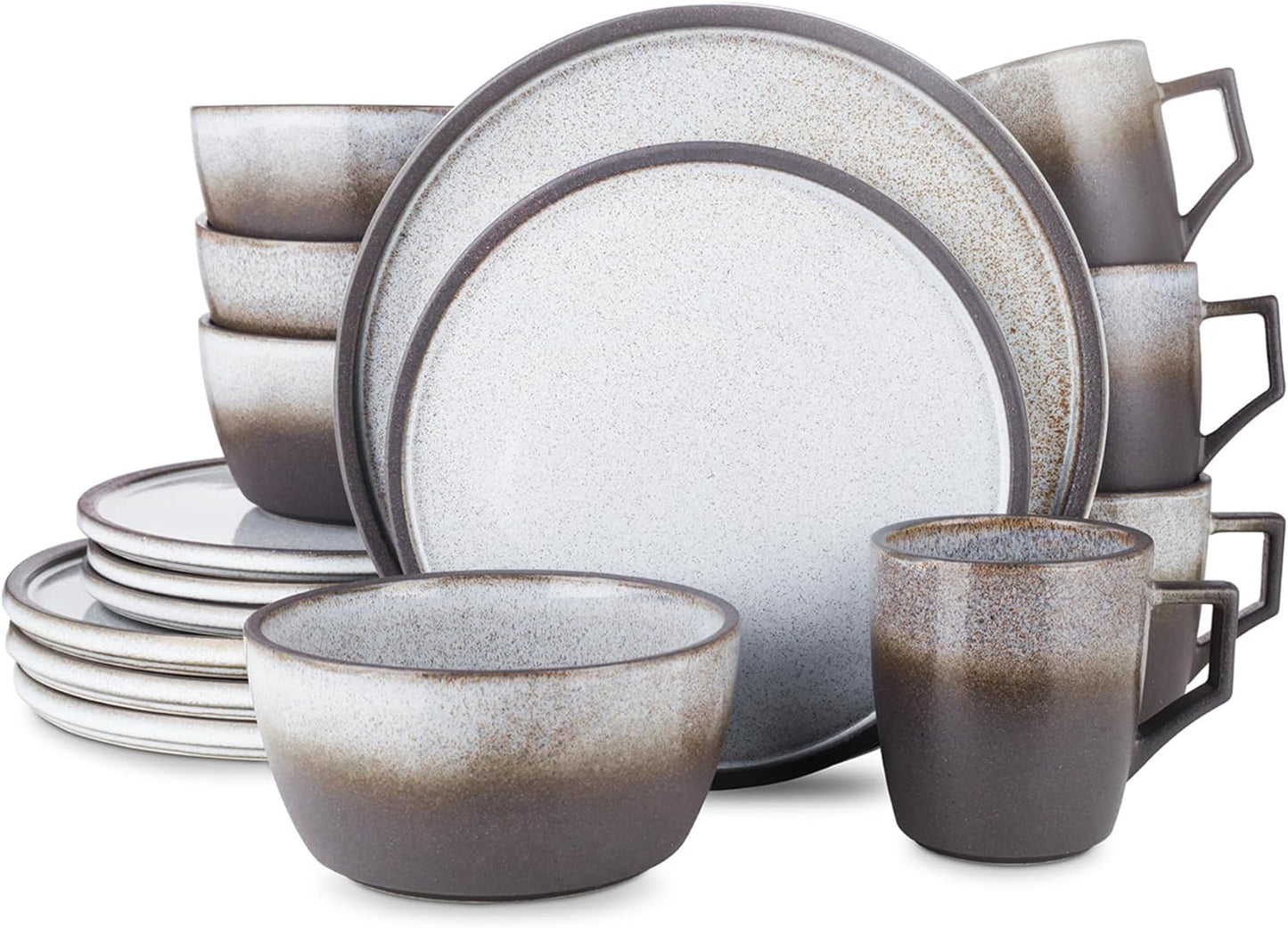 Vince Stoneware Reactive Glaze Dinnerware Set, 16 Piece Service for 4, Gray